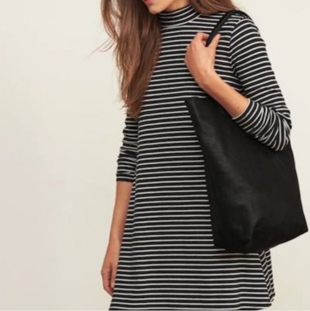 Abercrombie & Fitch Black White Striped Mock Neck Dress Women's Small S Ribbed